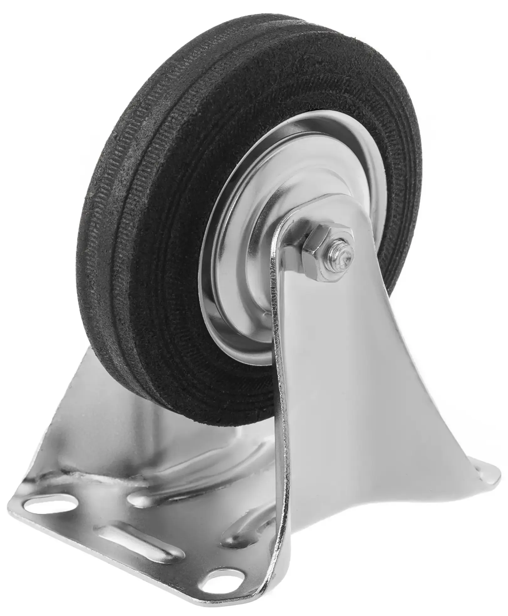 Промышленное колесо, диаметр 100мм, крепление - неповоротная площадка, черная резина, роликовый подшипник - FC 46