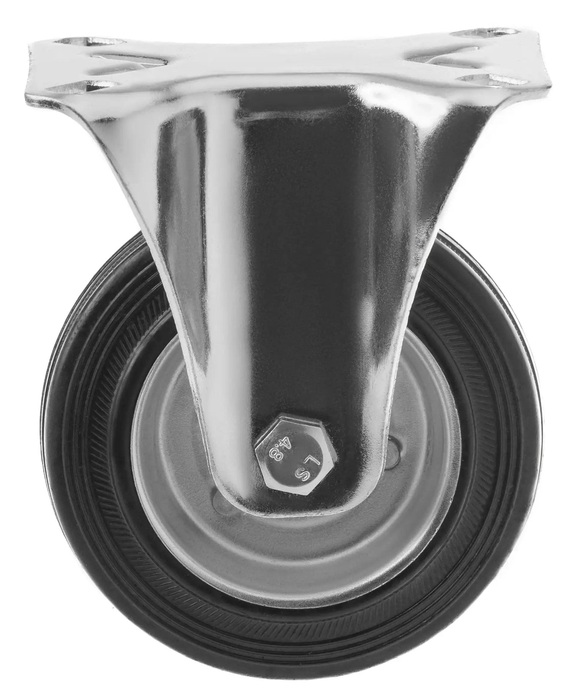 Промышленное усиленное колесо, диаметр 100мм, крепление - неповоротная площадка, черная резина, роликовый подшипник - FRC 46
